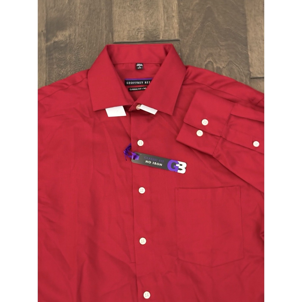 NWT Geoffrey Beene Mens Classic Fit No Iron Red Button Down Shirt Size 15-32/33